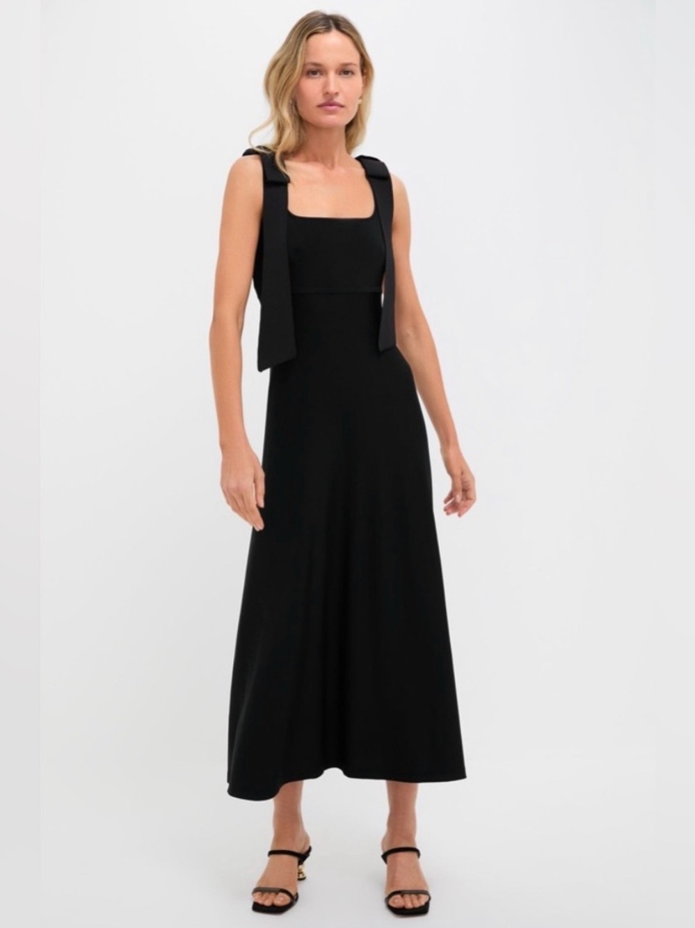 NWT Tuckernuck Pomander Place Everleigh Bow Shoulder Midi Dress in Black, Size S
